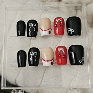Hand painted press on nails! XS coffin